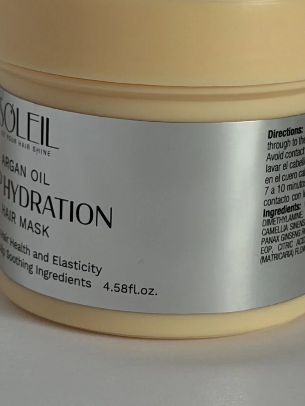 Soleil Argan Oil Deep Hydration Hair Mask 4.58 oz / 130ml Moisturizing Treatment